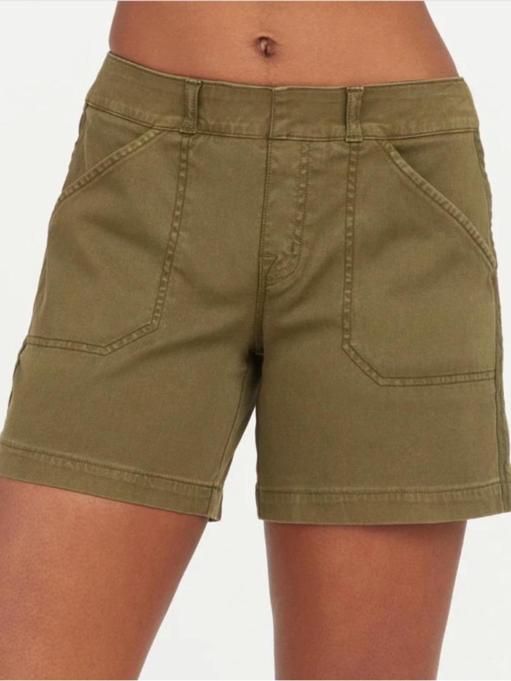 Spanx Stretch Twill Shorts in Olive